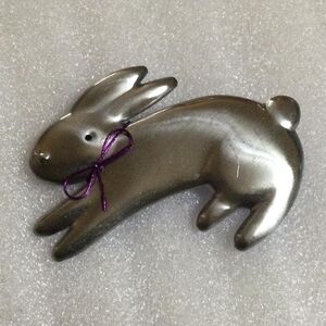 Silver Rabbit Brooch with Purple Bow